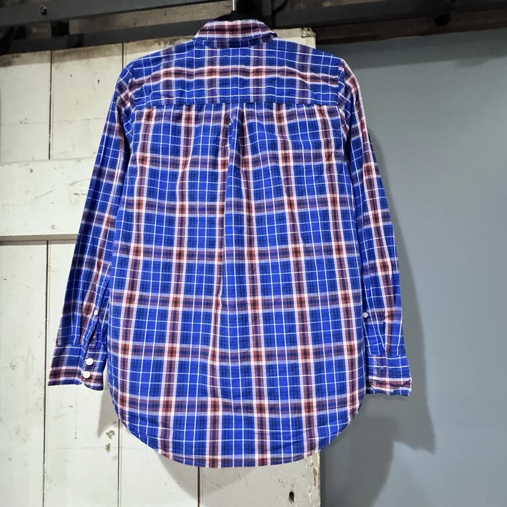 J. Crew Men's Collared Button Up‎ Pocket Long Sleeve Cotton Shirt Blue Red Plaid